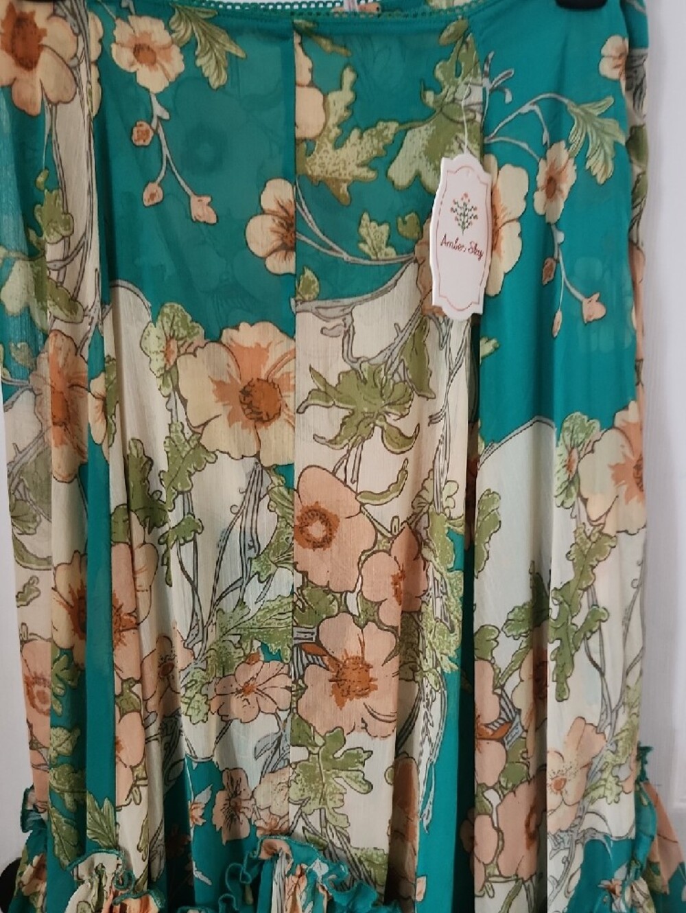 Green Floral Ruffled Maxi Skirt - Picture 2 of 10